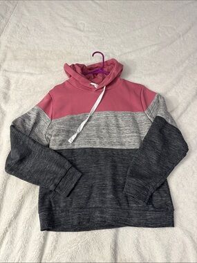 Doublju Pink and Gray Colorblock Cowl Hoodie Sweater